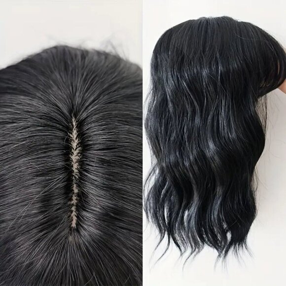 Black Full Hair Topper Short Wig with Bangs 14 Inch - Picture 1 of 2